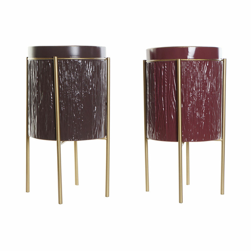 Planter DKD Home Decor 30 x 30 x 53,5 cm Golden Metal Maroon Dark