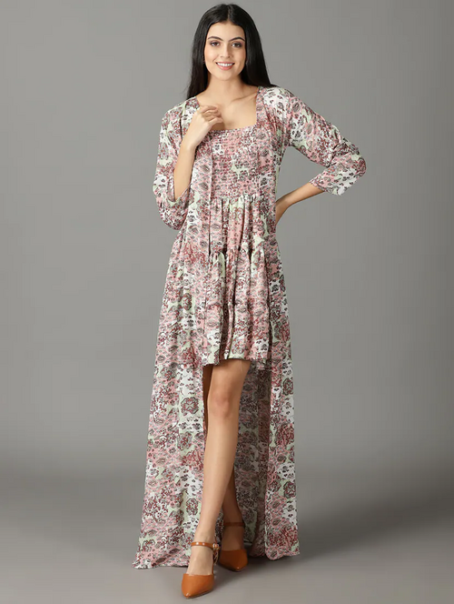 Women'S Fit & Flare Floral Dress (Size-M) (Color-MULTICOLOR)