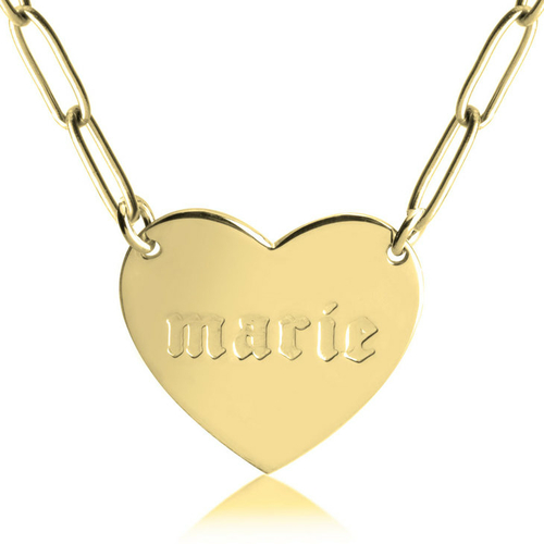 Paperclip Chain Necklace with Engraved Heart