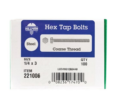 Hillman 221006 0.25 x 3 in. Hex Tap Bolt  Box of 100
