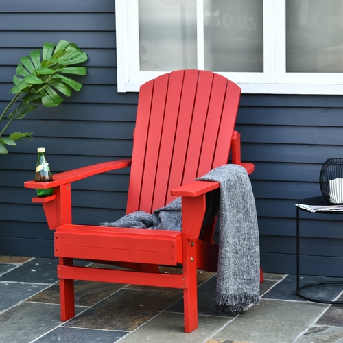 Outsunny Outdoor Patio Wooden Adirondack Chair Lounge w/Cup Holder