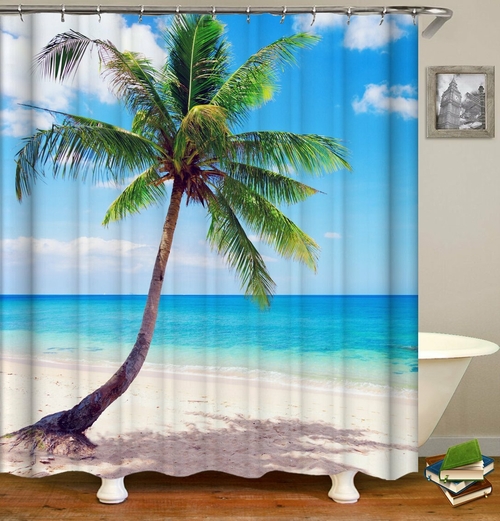 Palm Tree With Ocean View Shower Curtain