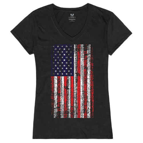 Rapid Dominance G03-800-BLK-05 Distressed Flag Graphic V-Neck T-Shirt&