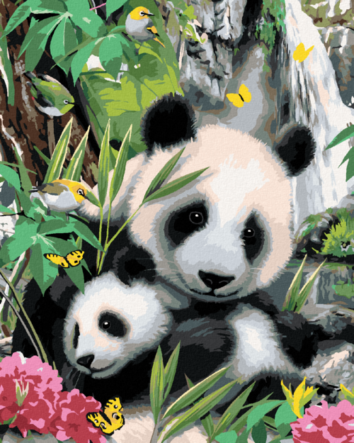 Paint by Numbers - PANDA WITH A CUB AND A WATERFALL (HOWARD ROBINSON)