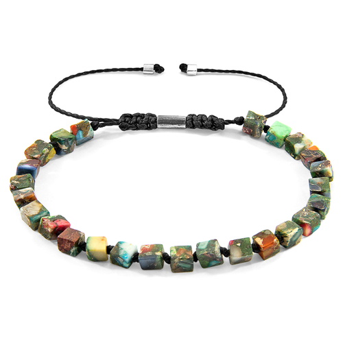 Multicoloured Jasper Ralph Silver and Stone SKINNY Macrame Bracelet