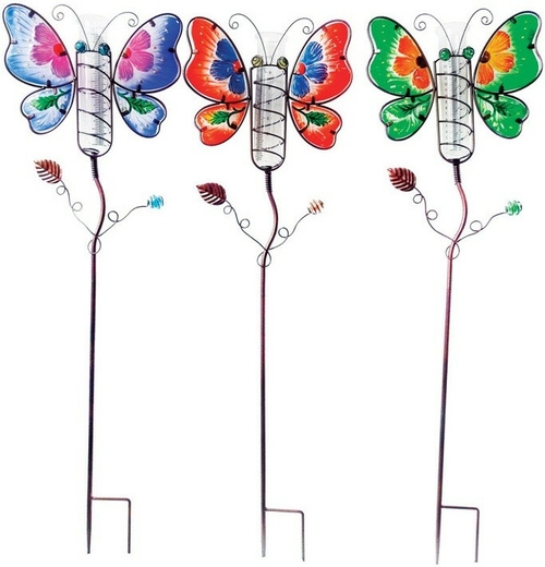 Alpine Corp LJJ428A Butterfly Rain Gauge Garden Stake, Assorted - 