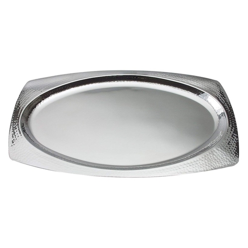 Hammered Stainless Steel Oval Platter Tray, Large, Silver