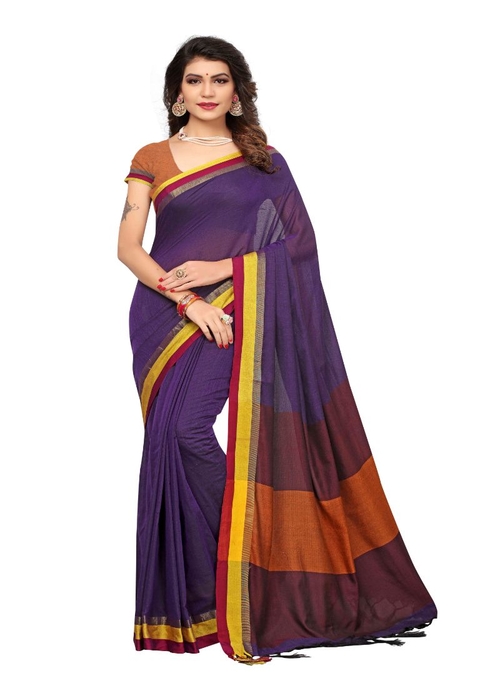 Generic Women's Linen Saree (Purple, 5-6 Mtrs)