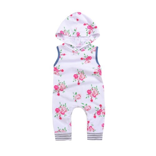 Floral Romper Newborn Baby Girl Sleeveless Hooded