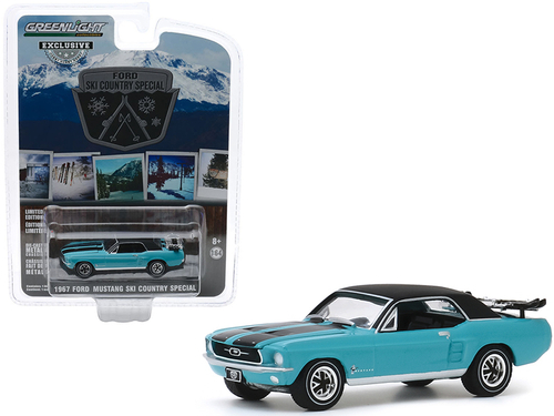 1967 Ford Mustang Coupe Winter Park Turquoise with Black Stripes and