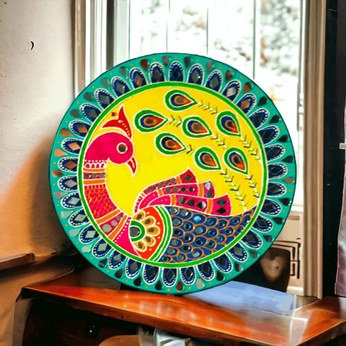 'Peacock' handpainted, home decor wall frame