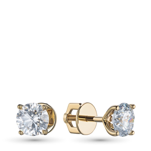 14K Yellow Gold Earring Studs with 2 Round-Cut Lab-Created Diamonds 2