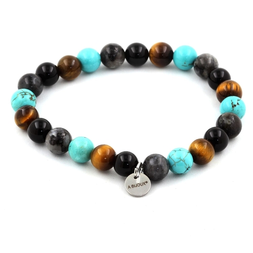 Labradorite + Turquoise + Black Agate + Tiger's Eye Bracelet