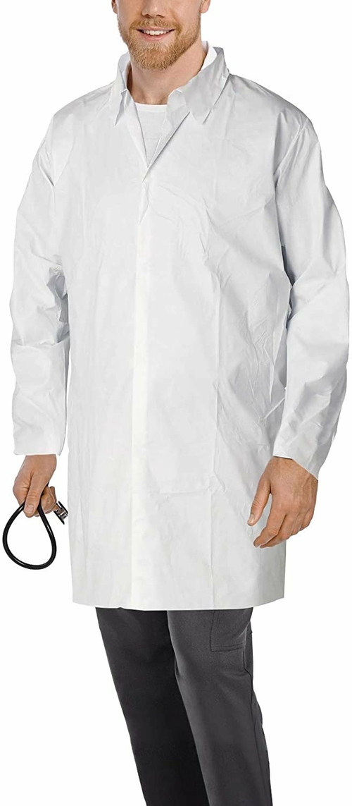 Pack of 30 Lab Coats. White Large Unisex Disposable Microporous