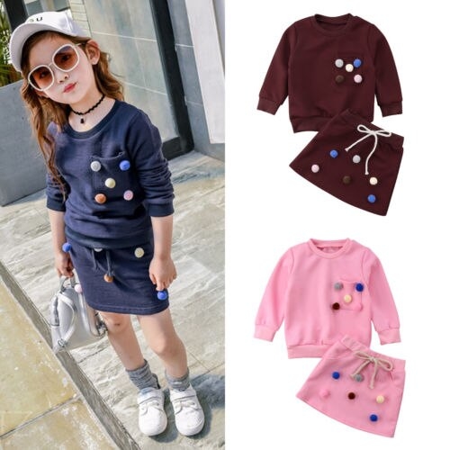 2PC Toddler Kids Baby Girls Outfits Long Sleeve