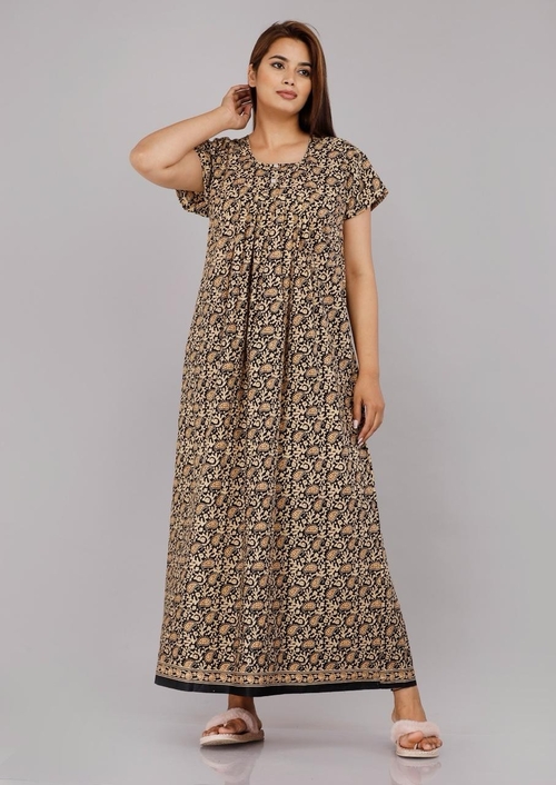 Cotton Ladies Nighty Half Sleeves Fancy Night Nighties Gown Maxi for