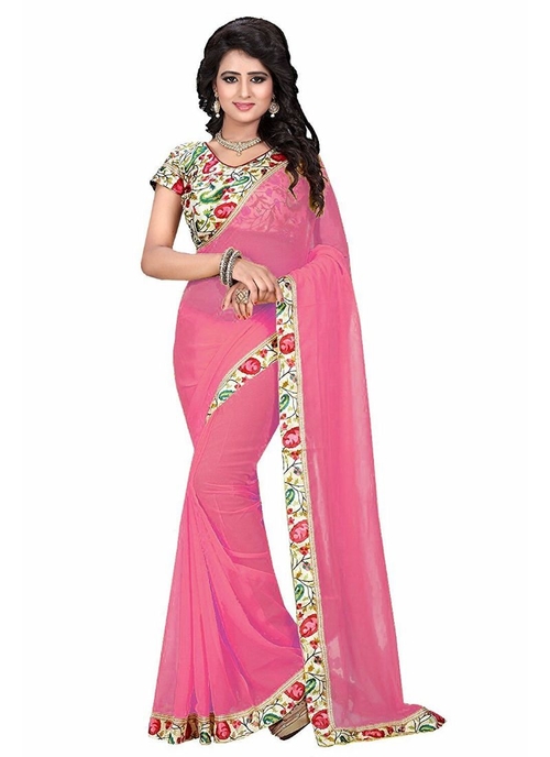 Pink Color Chiffon  Saree