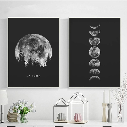 Minimalist Full Moon Poster Art Black White Moon