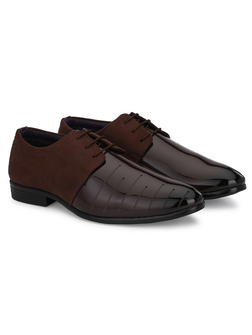 Men Coffee Brown Textured Lace-Up Derby (Size-UK-7) (Color-DARK BROWN)