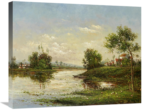Global Gallery GCS-132480-2228-142 22 x 28 in. Riviere Et VIllage Art 