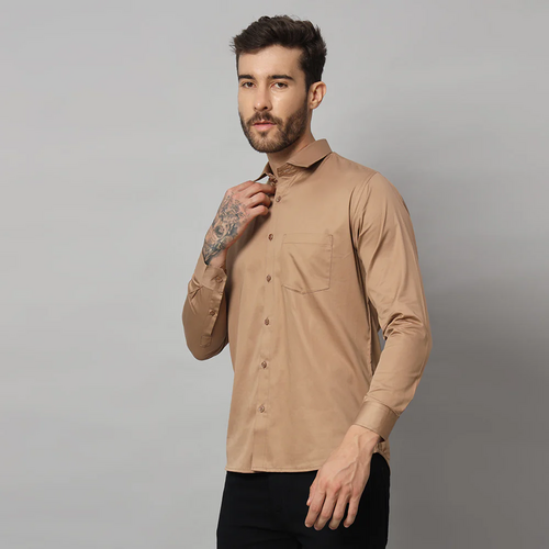 Classic Men'S Dull Brown Solid Shirt (Size-M) (Color-Brown)