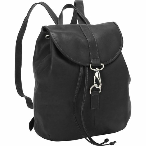 Piel Leather 3019 - BLK Medium Drawstring Backpack - Black