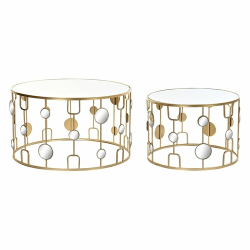 Set of 2 small tables DKD Home Decor Mirror Golden Metal (80 x 80 x 45