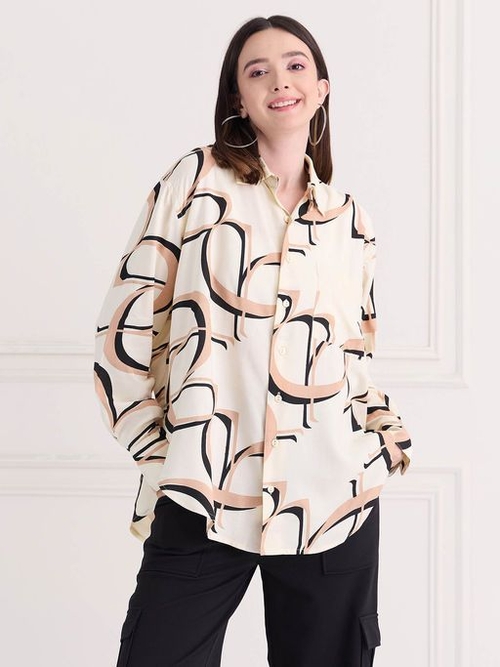 Women Oversized Casual Shirt (Size-M) (Color-BEIGE)