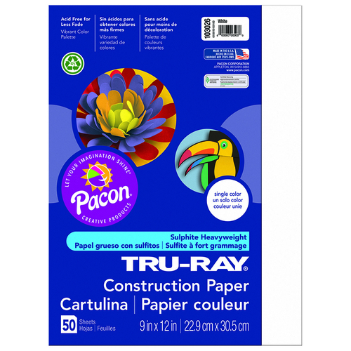 Pacon PAC103026BN 9 x 12 in. Tru Ray White Construction Paper - 50 She