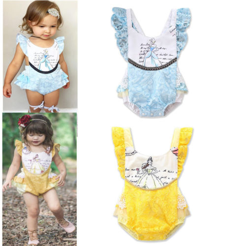 Newborn Baby Girls Bodysuit Cartoon Print Lace