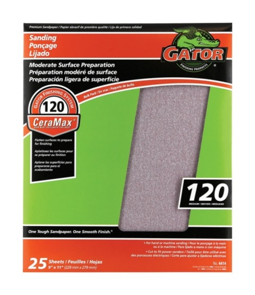 Gator Grit 3404 11 in. Aluminum Oxide Sandpaper  120 Grit - pack of 25