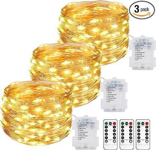 3 Pack Fairy Lights Battery Operated with Remote and Timer Waterproof