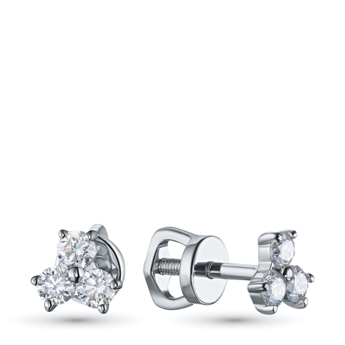 Sterling Silver Earring Studs with 6 Round-Cut Lab-Created Diamonds