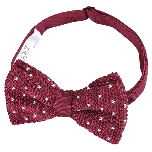 Flecked V Polka Dot Knitted Pre-Tied Bow Tie - Burgundy