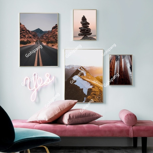 Road Mountain Forest Stone Tower Wall Art Canvas