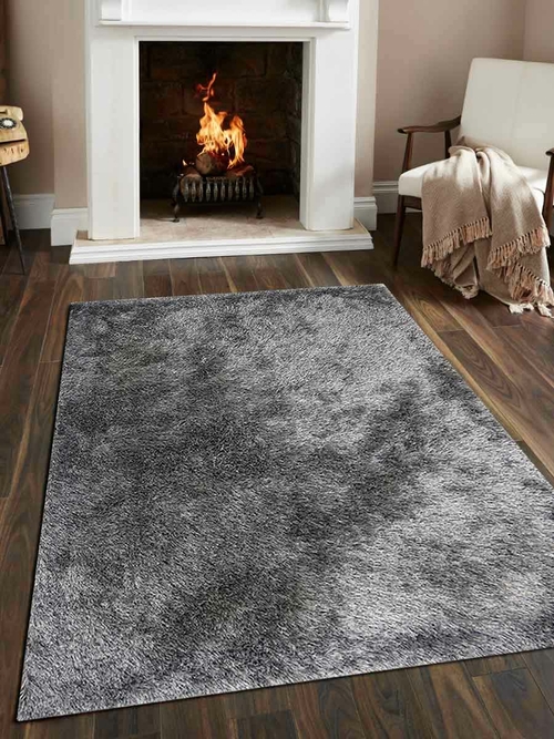 5 x 8 ft. Solid Hand Tufted Shag Polyester Rectangle Area Rug, Blu