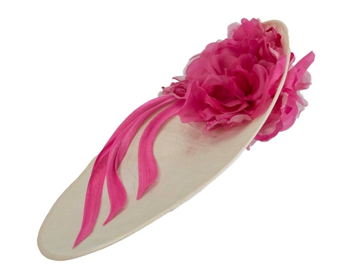 Large cream & fuchsia plate racing fascinator