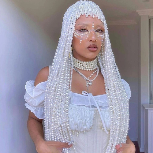 Pearl exaggerated hair chain personality hip-hop tassel headwear