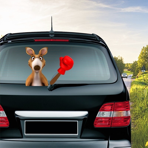 Cute Kangaroo Boxing Waving Wiper Decals PVC Car