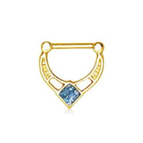 Gold Plated Blue Epoxy Rhombus Septum Clicker