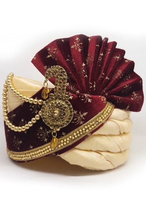 Embellished Velvet Turban/Pagri For Pary & Ocassion (Color-MAROON)