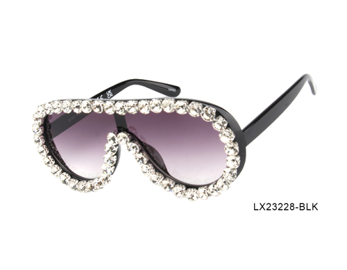 Black Shield with Rhinestone Woman Sunglasses-LX23228