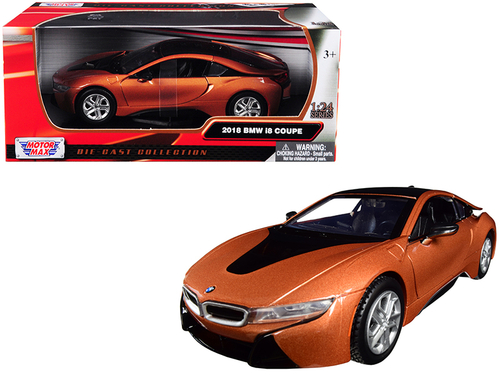 2018 BMW i8 Coupe Metallic Orange with Black Top 1/24 Diecast Model