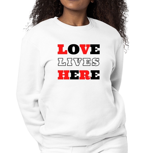 Womens Graphic Sweatshirt Love Lives Here Christian Red Black