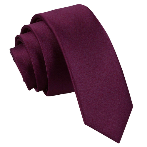 Plain Satin Skinny Tie - Plum