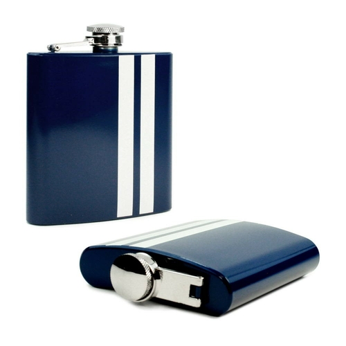 Tuff Luv I13-32 6 ozModern Style Hip Flask, Blue Stripe - Stainles