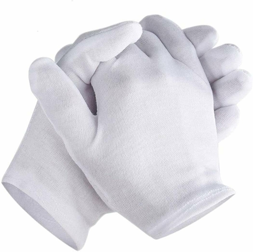 Pack of 24 White Cotton Inspection Gloves 9" L size. Washable Knit