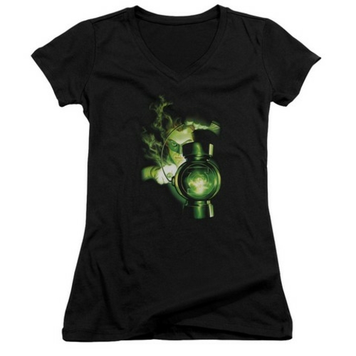 Trevco Green Lantern-Lantern Light Junior V-Neck Tee, Black - Medi