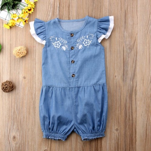 Newborn Infant Baby Girls Denim Pants Romper