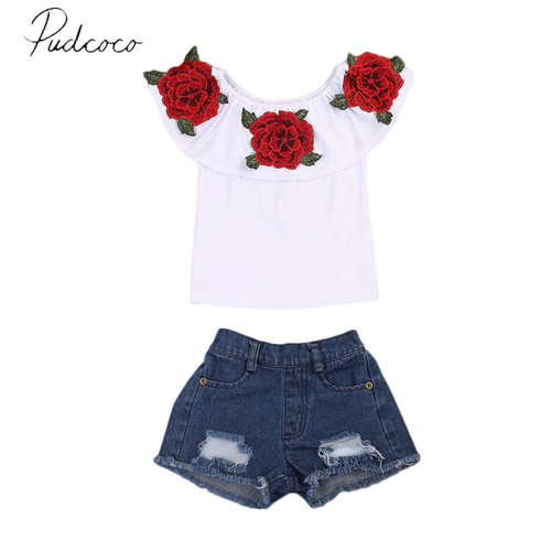 Lovely 3D Flower Tops Denim Fashion Toddler